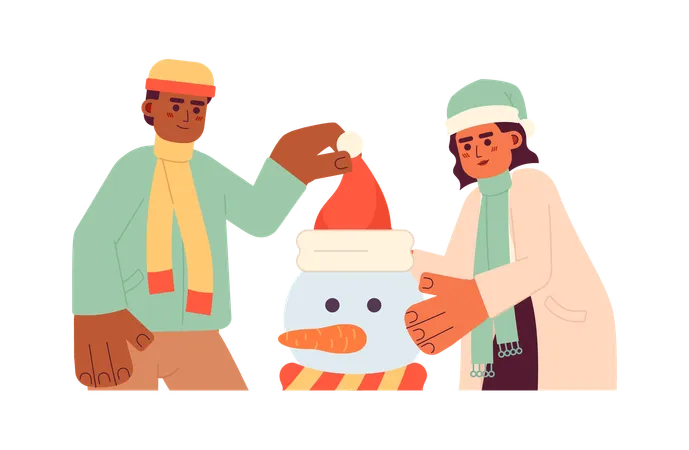 Friends making snowman  Illustration