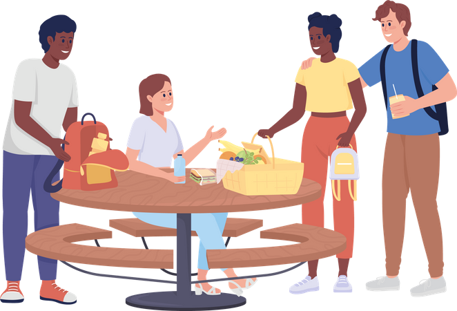 Friends meeting for picnic Illustration