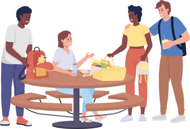 Friends meeting for picnic  Illustration