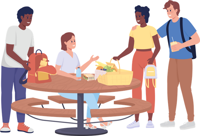 Friends meeting for picnic  Illustration