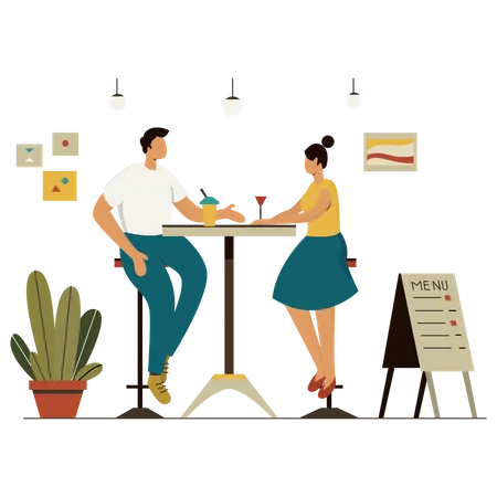 Man And Woman Drinking In Bar Illustration