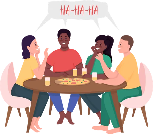 Friends meeting over pizza Illustration