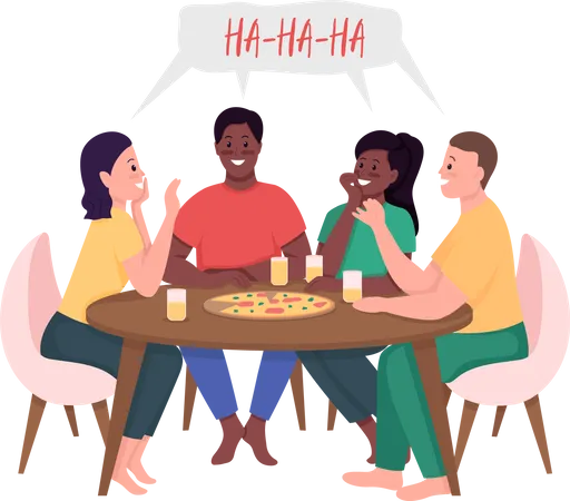 Friends meeting over pizza  Illustration