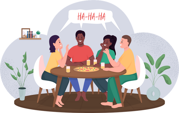 Friends meeting over pizza party  Illustration