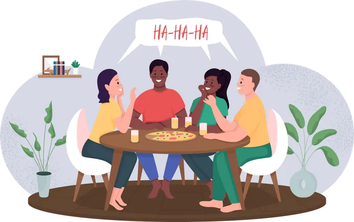 Friends meeting over pizza party  Illustration