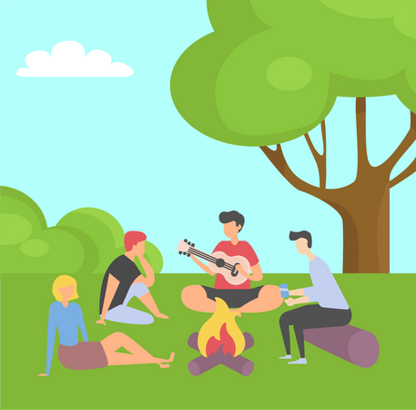 Friends on adventure camping Illustration