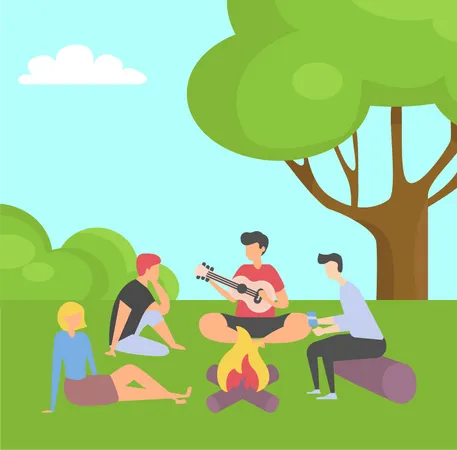 Friends on adventure camping  Illustration