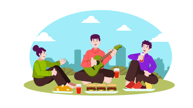 Friends On Picnic  Illustration