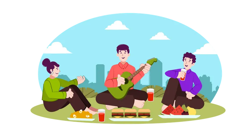 Friends On Picnic  Illustration