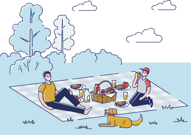 Friends on picnic in park Illustration