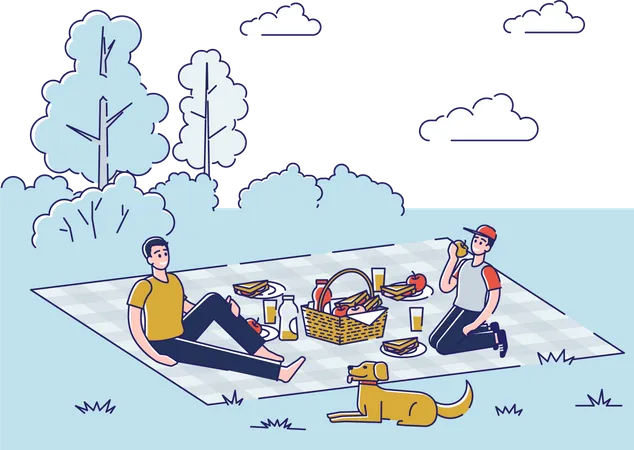 Friends on picnic in park  Illustration