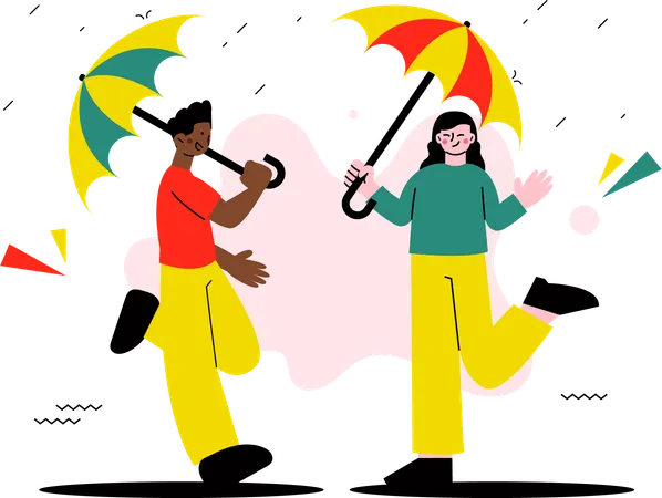 Friends on Rainy Day  Illustration