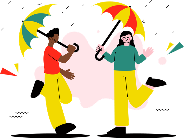 Friends on Rainy Day  Illustration