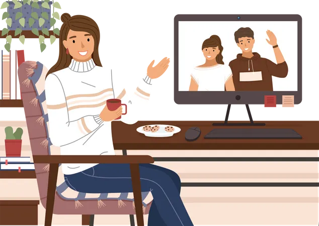 Friends on video call Illustration