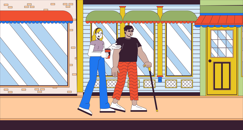 Friends on walk in city  Illustration
