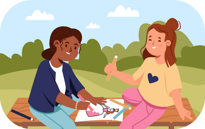 Friends painting in park  Illustration