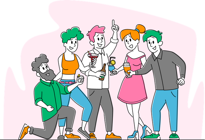 Friends Party with Drinks Illustration