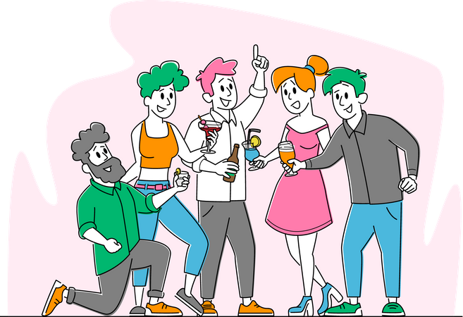 Friends Party with Drinks  Illustration