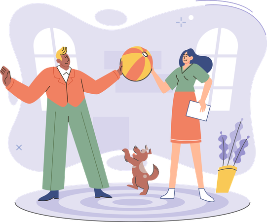 Friends playing ball at home  Illustration