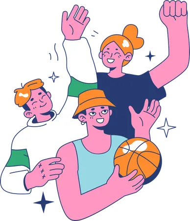 Friends playing basketball  Illustration