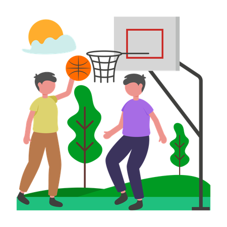 Friends playing basketball  Illustration
