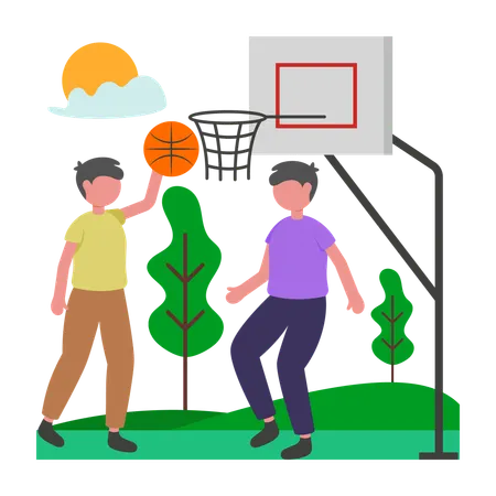 Friends playing basketball  Illustration