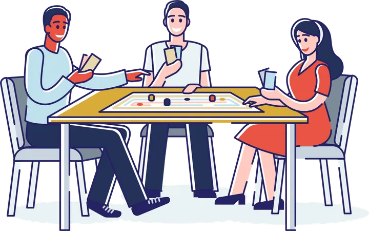 Friends playing board game together Illustration