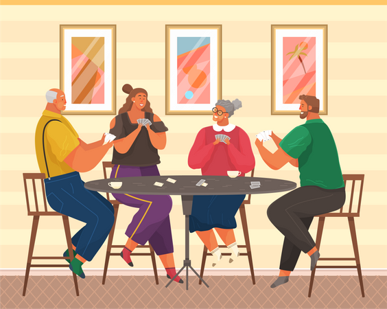 Friends playing board games at home Illustration