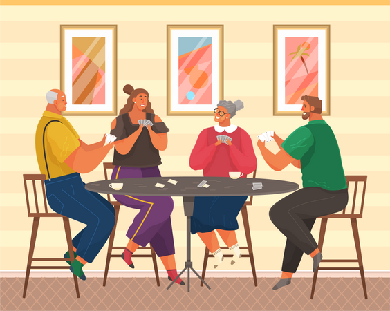 Friends playing board games at home  Illustration