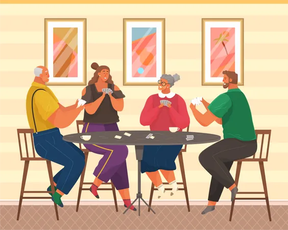 Friends playing board games at home  Illustration