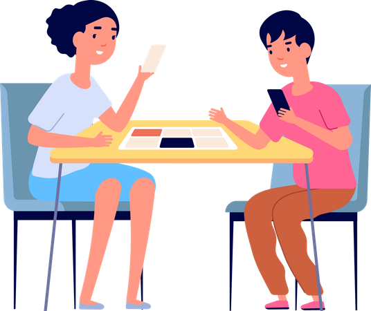 Friends playing board games  Illustration