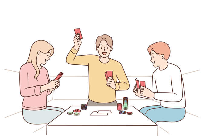 Friends playing card game  Illustration