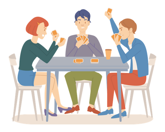 Friends playing card game together  Illustration
