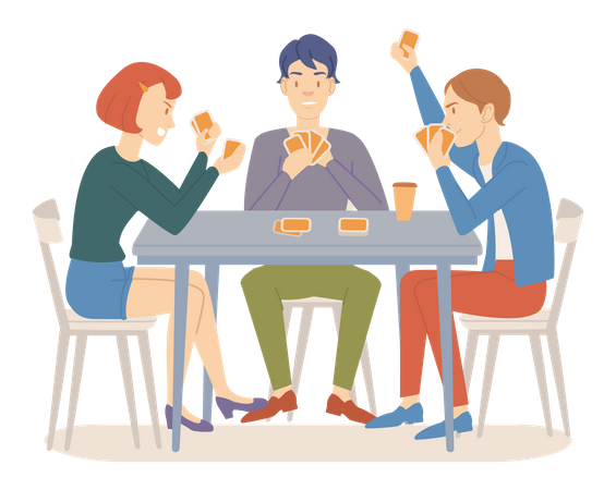 Friends playing card game together  Illustration