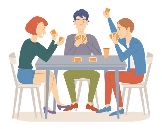 Friends playing card game together  Illustration