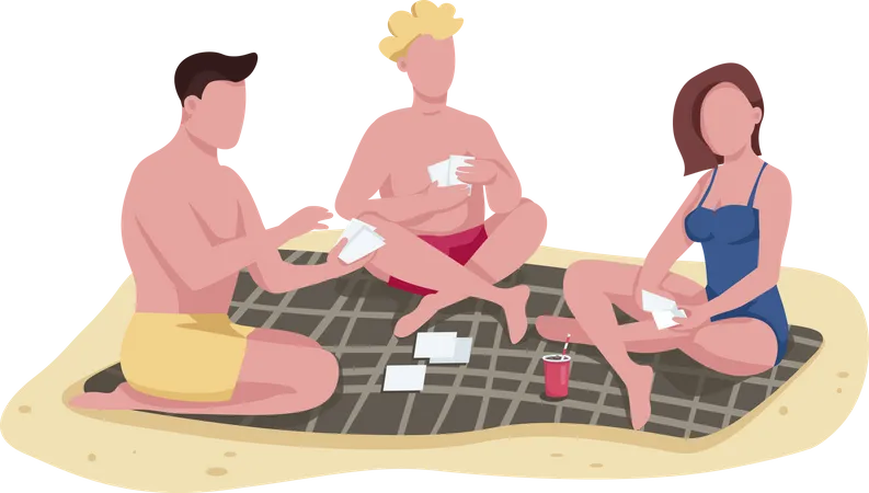 Friends playing cards on beach Illustration