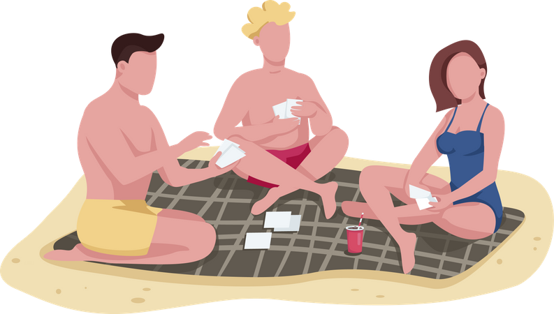 Friends playing cards on beach  Illustration