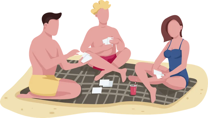 Friends playing cards on beach  Illustration