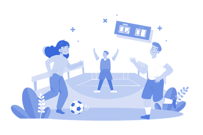 Friends playing football  Illustration