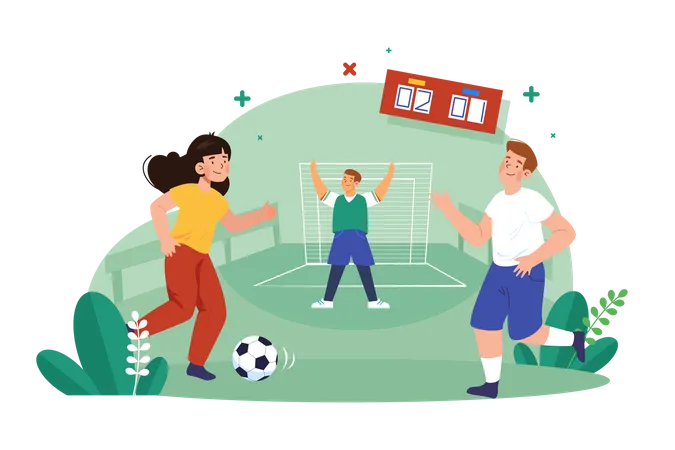 Friends playing football Illustration