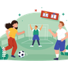 friends playing in football ground illustration
