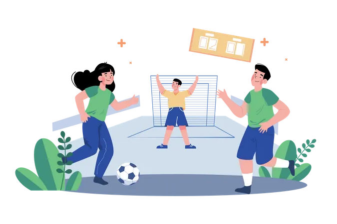 Friends playing football Illustration