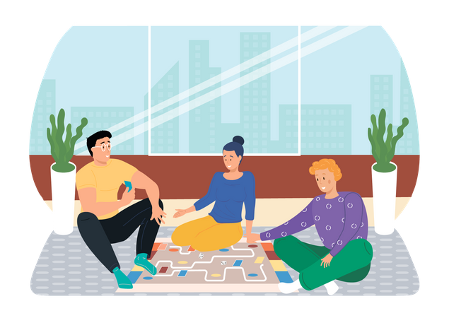 Friends playing games having fun,  Illustration