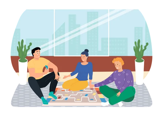 Friends playing games having fun,  Illustration