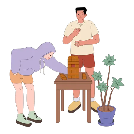 Friends playing jenga game  Illustration