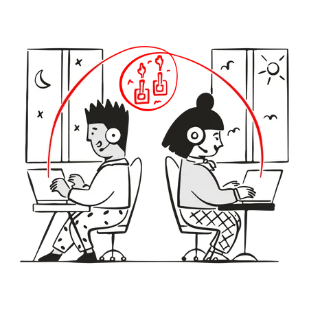 Friends playing online computer game together  Illustration