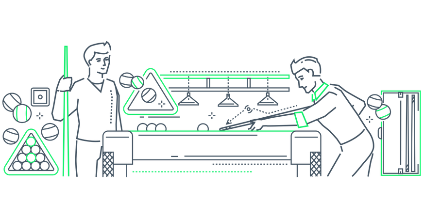 Friends playing snooker in nightclub Illustration