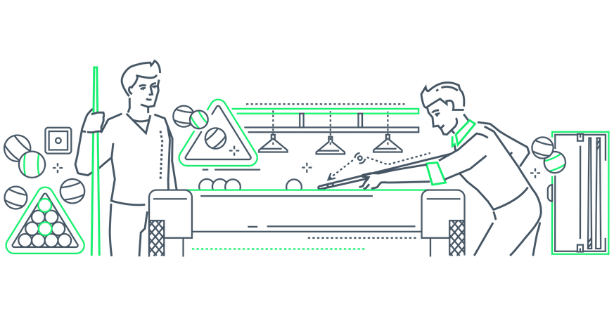 Friends playing snooker in nightclub  Illustration