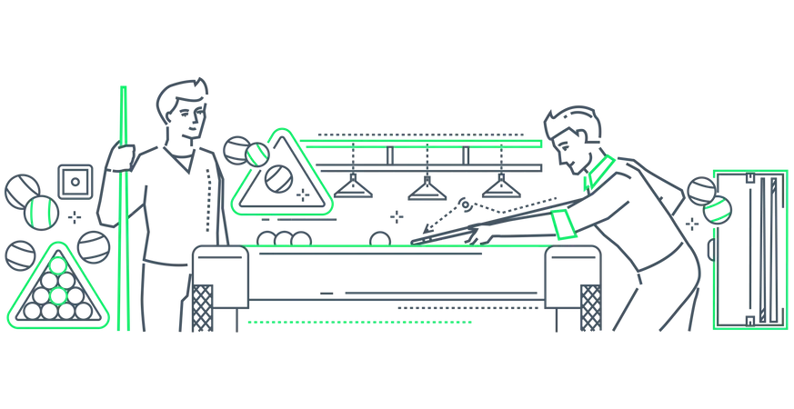 Friends playing snooker in nightclub  Illustration