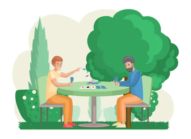 Friends playing strategy logical board card game Illustration
